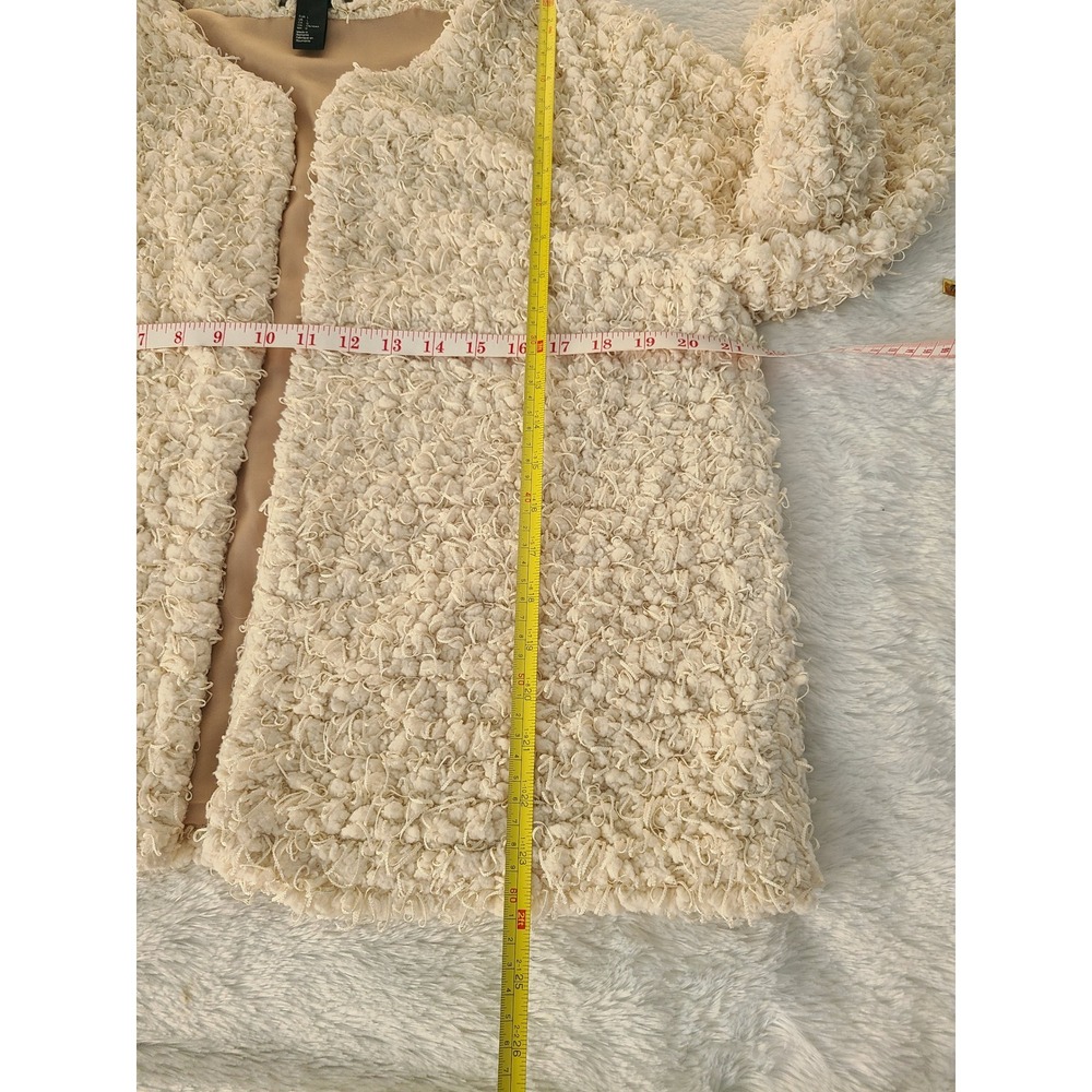H&M Cream Ivory Popcorn Shaggy Loop Knit Open Front Cardigan Jacket Womens L - Picture 4 of 6